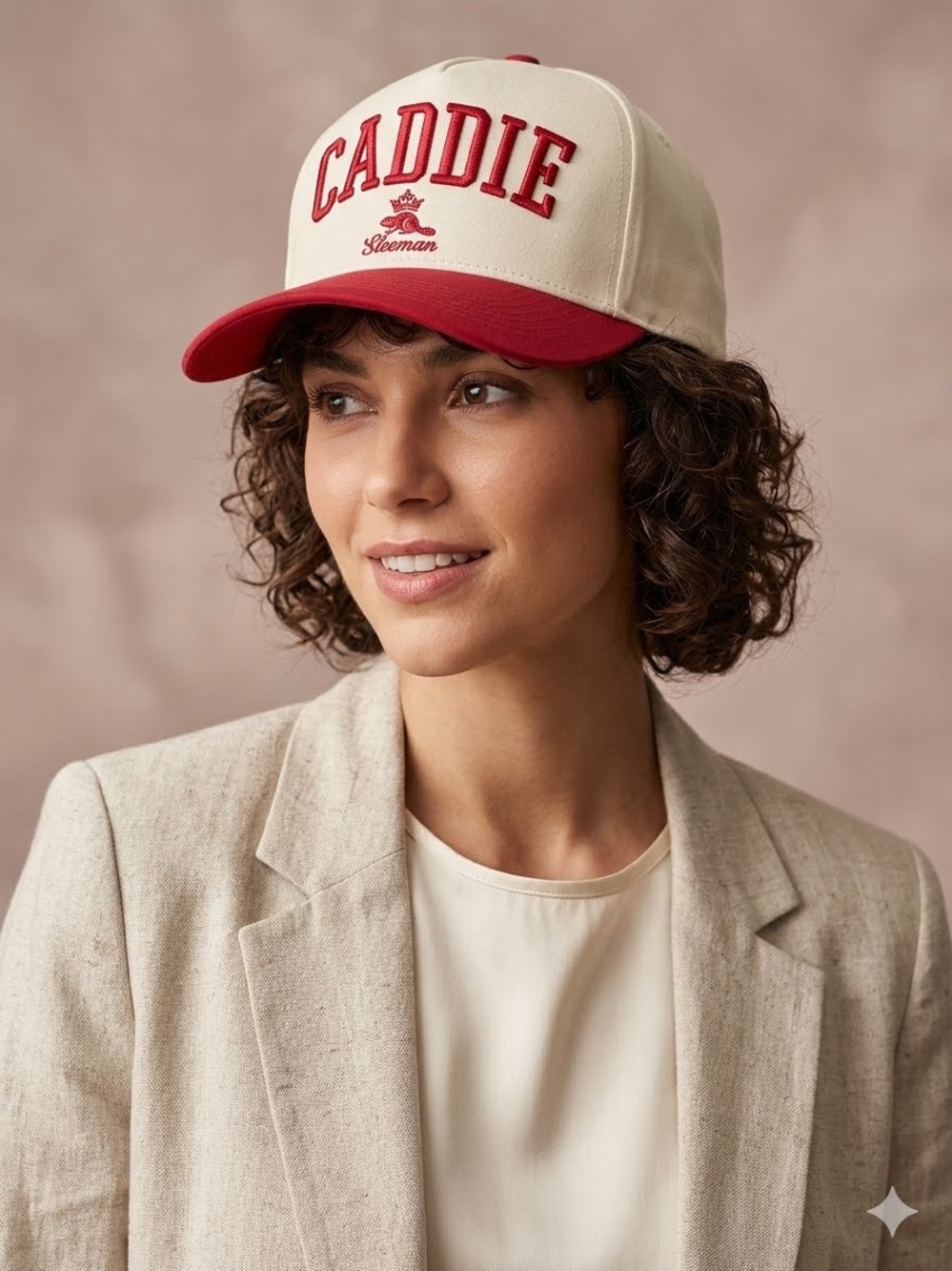 Sleeman Caddie Two-Tone Baseball Cap Cream & Red Retro Trucker Hat Embroidered